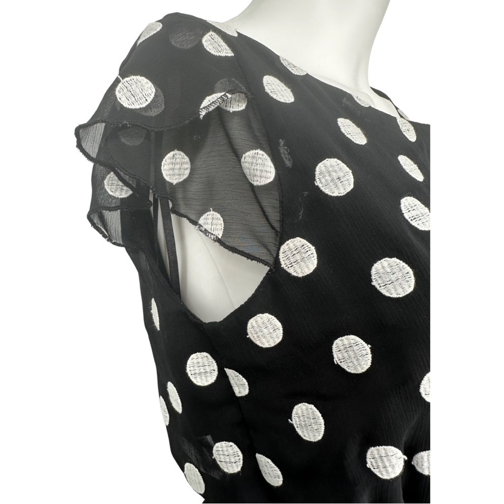 Embroidered Black and White Polka Dot ruffle Sleeve Dress - Picture 4 of 4